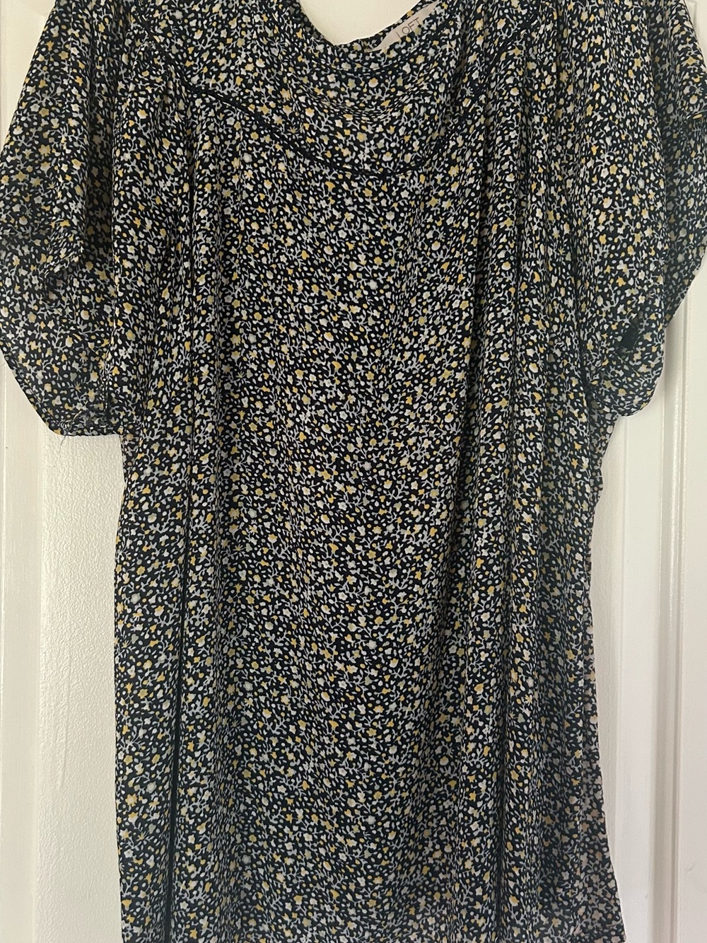 LOFT Black Tunic Top with Yellow & White Floral Print
